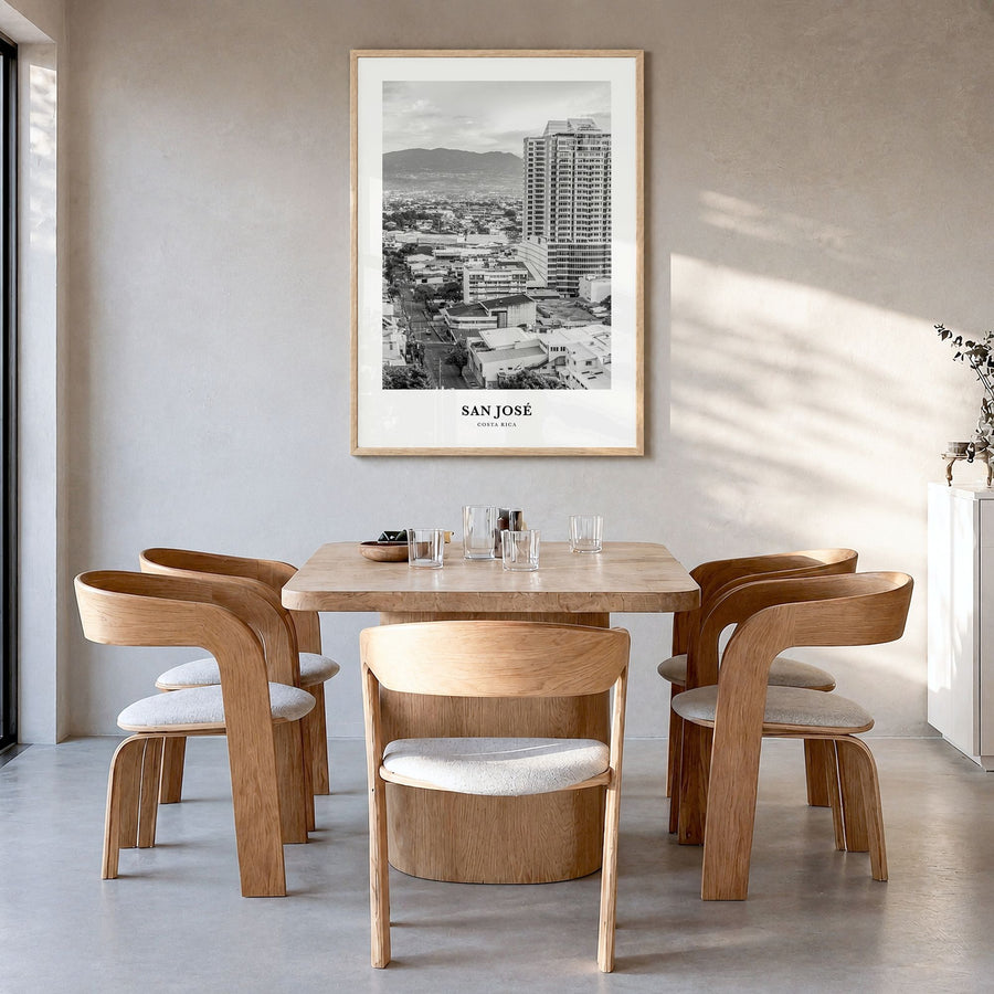 San José, Costa Rica Classic Poster in a natural wood frame, hanging in a dining room