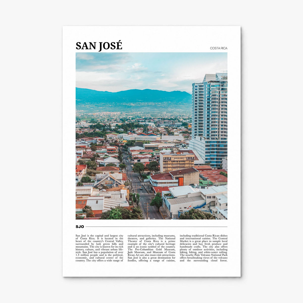 San José, Costa Rica Travel Poster, print only (unframed)