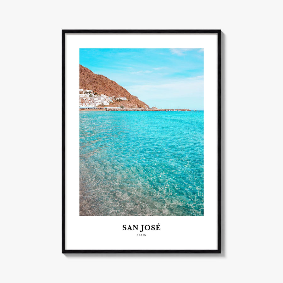 San José, Spain colorful classic poster of Spain – vertical wall art, unframed print shown in interior mockup