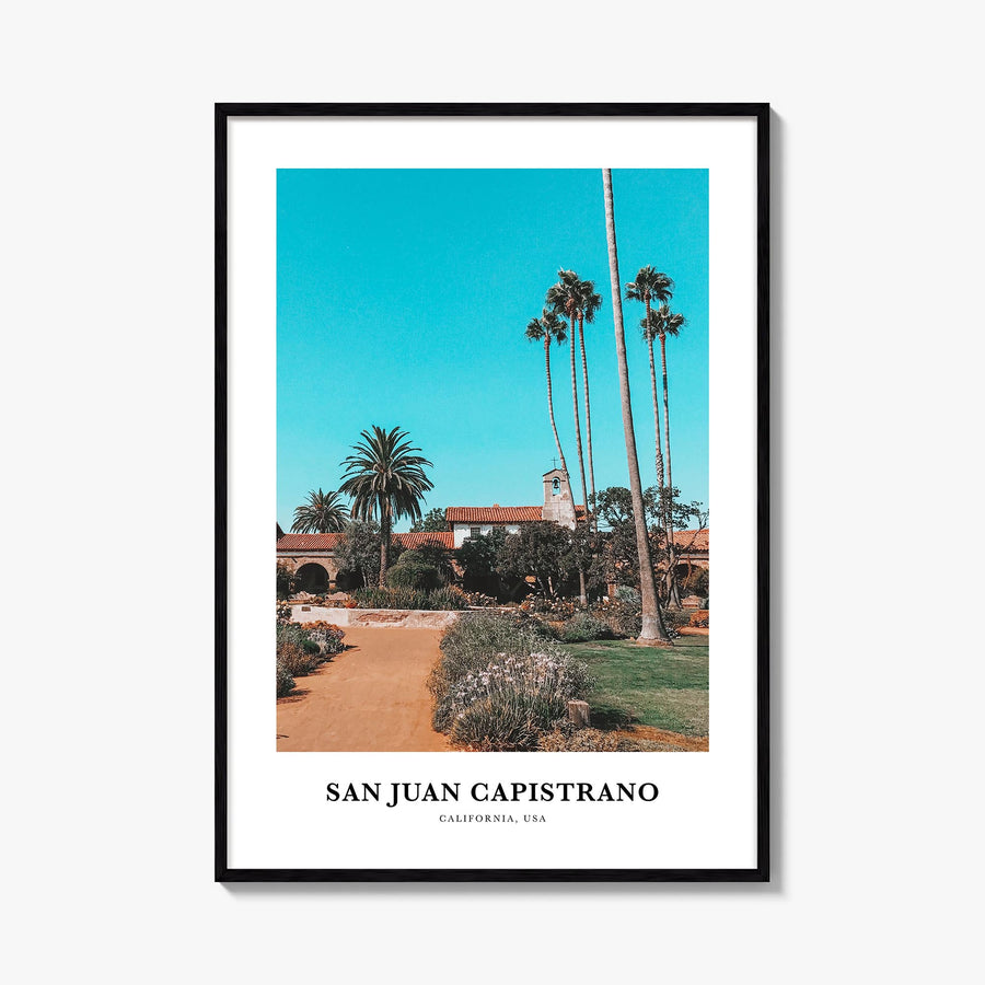 San Juan Capistrano colorful classic poster of California, USA – vertical wall art, unframed print shown in interior mockup