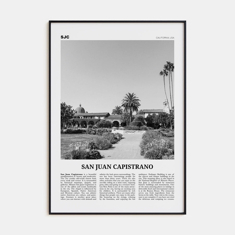 San Juan Capistrano Poster Black Metal / 8x12 in Nbourhood Travel B&W Poster