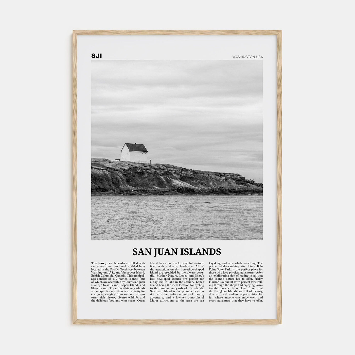 San Juan Islands Poster Natural Wood / 8x12 in Nbourhood Travel B&W Poster