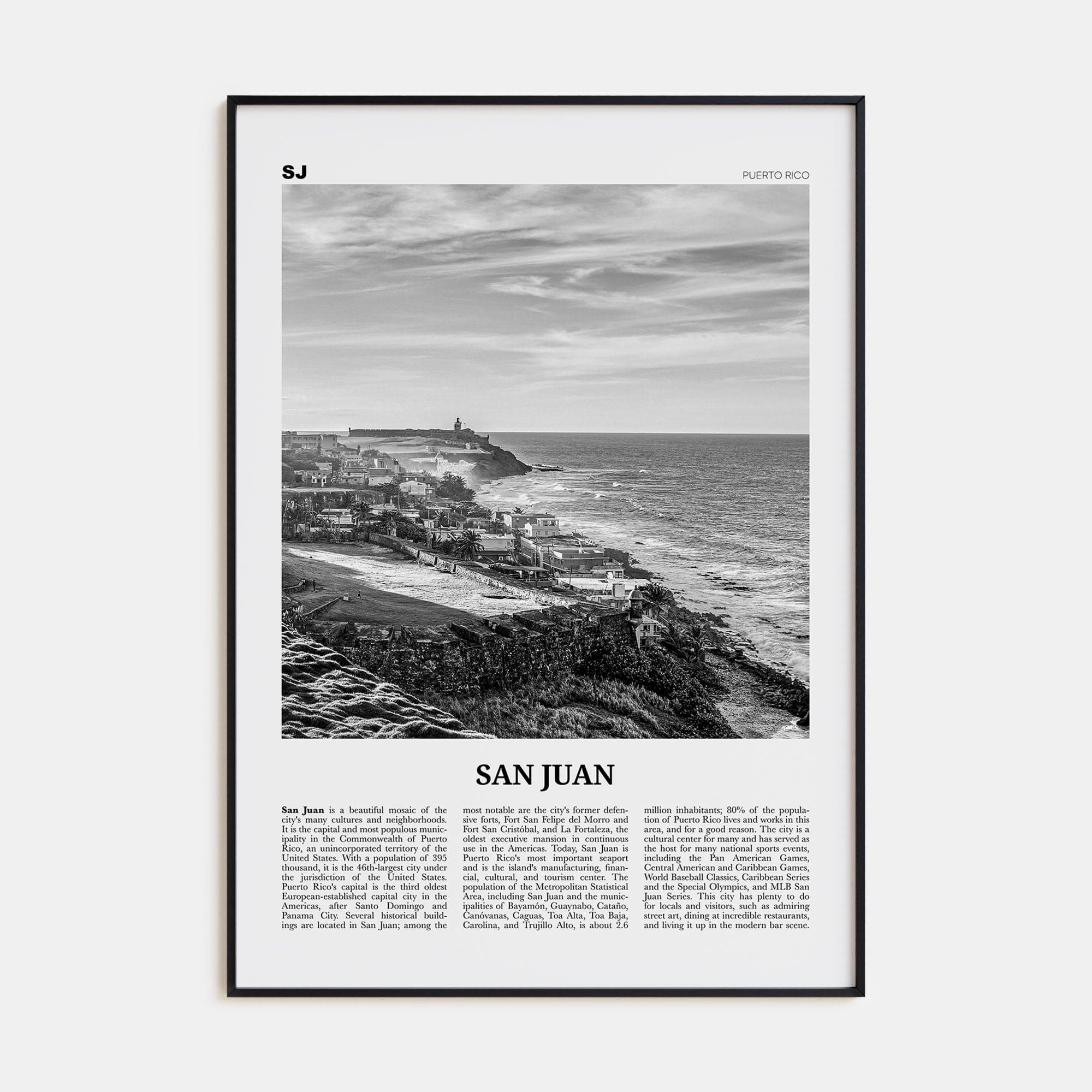 San Juan Poster Black Metal / 8x12 in Nbourhood Travel B&W Poster