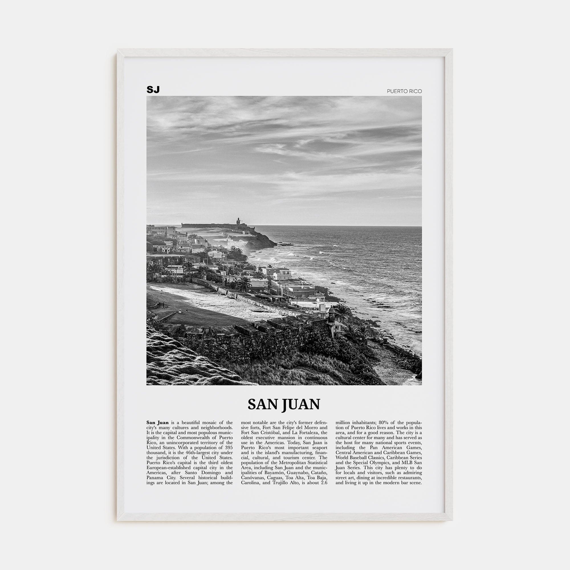 San Juan Poster White Wood / 8x12 in Nbourhood Travel B&W Poster