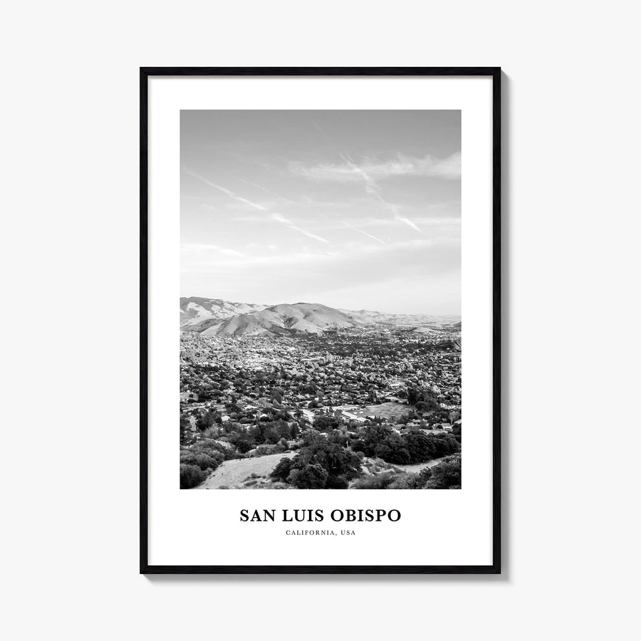 San Luis Obispo black & white classic poster of California, USA – vertical wall art, unframed print shown in interior mockup