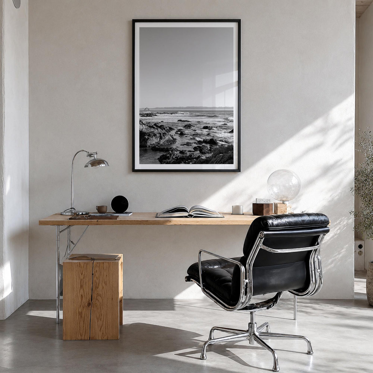 San Luis Obispo black & white photo poster of California, USA – vertical wall art in black wood frame with white border, hang