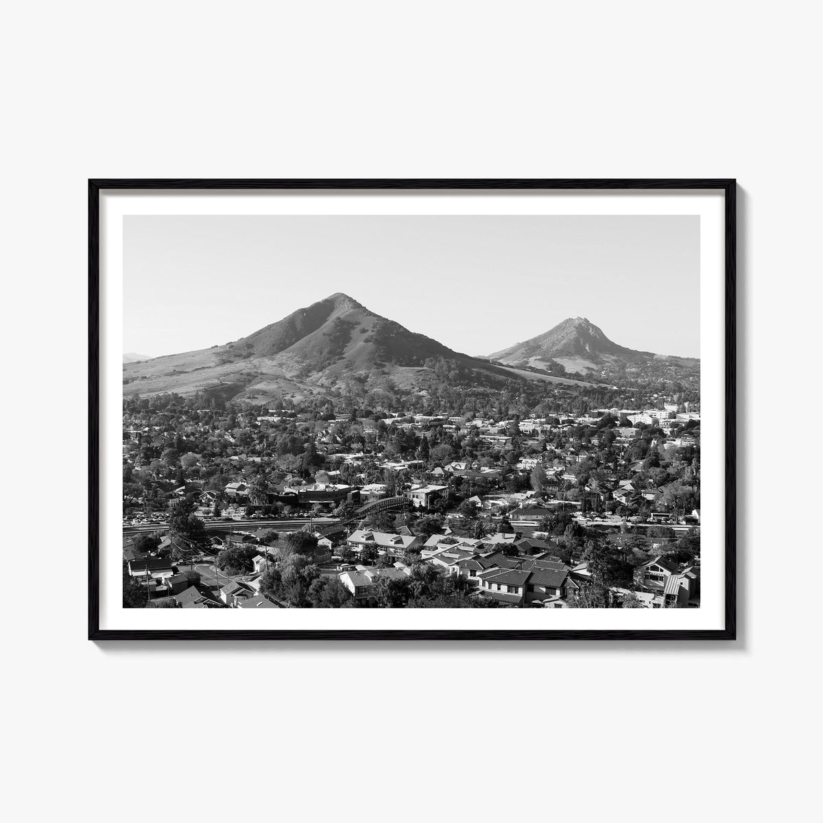 San Luis Obispo black & white photo poster of California, USA – horizontal wall art, unframed print shown in interior mockup