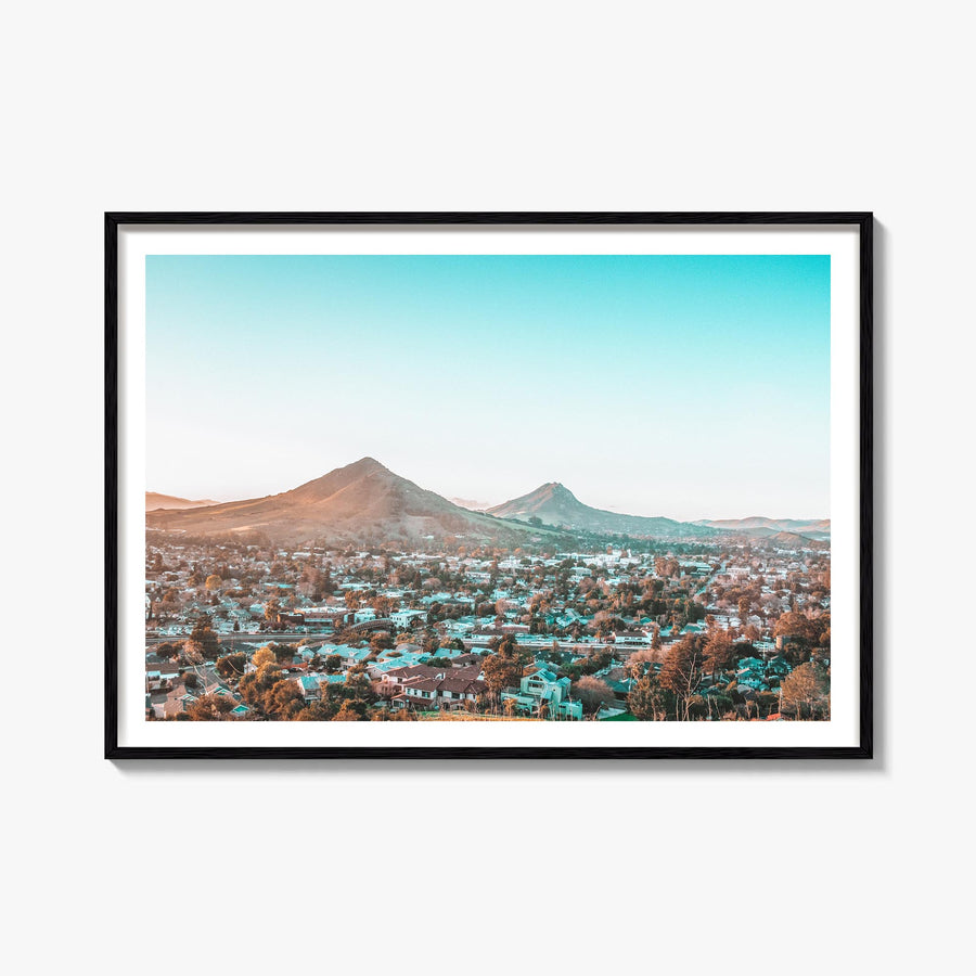 San Luis Obispo colorful photo poster of California, USA – horizontal wall art, unframed print shown in interior mockup