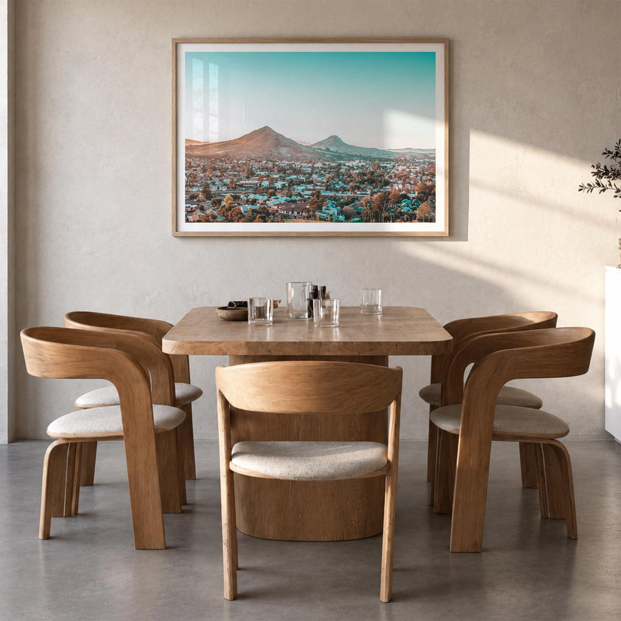 San Luis Obispo colorful photo poster of California, USA – horizontal wall art in natural wood frame with white border, hangi