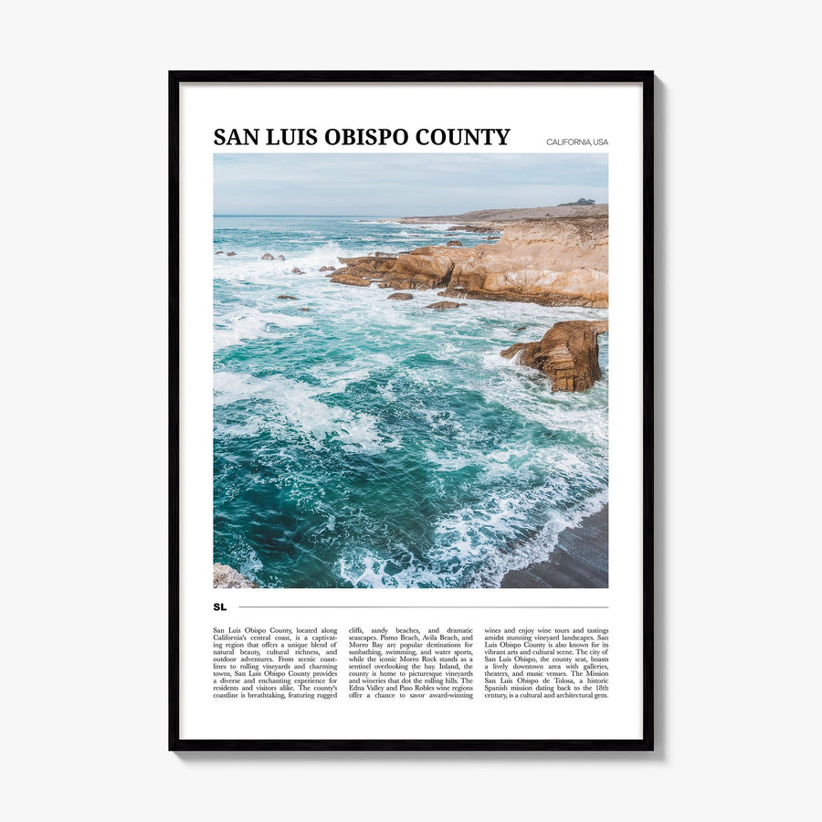 San Luis Obispo County Travel Poster, framed poster mockup