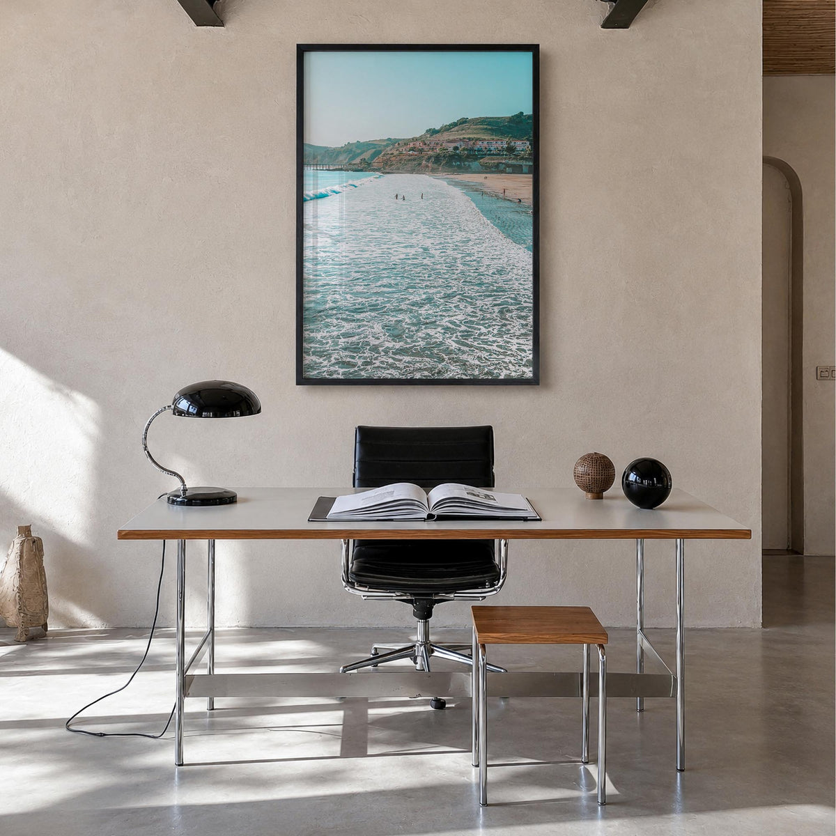 San Luis Obispo no. 1 colorful photo poster of California, USA – vertical wall art in black wood frame, hanging on wall