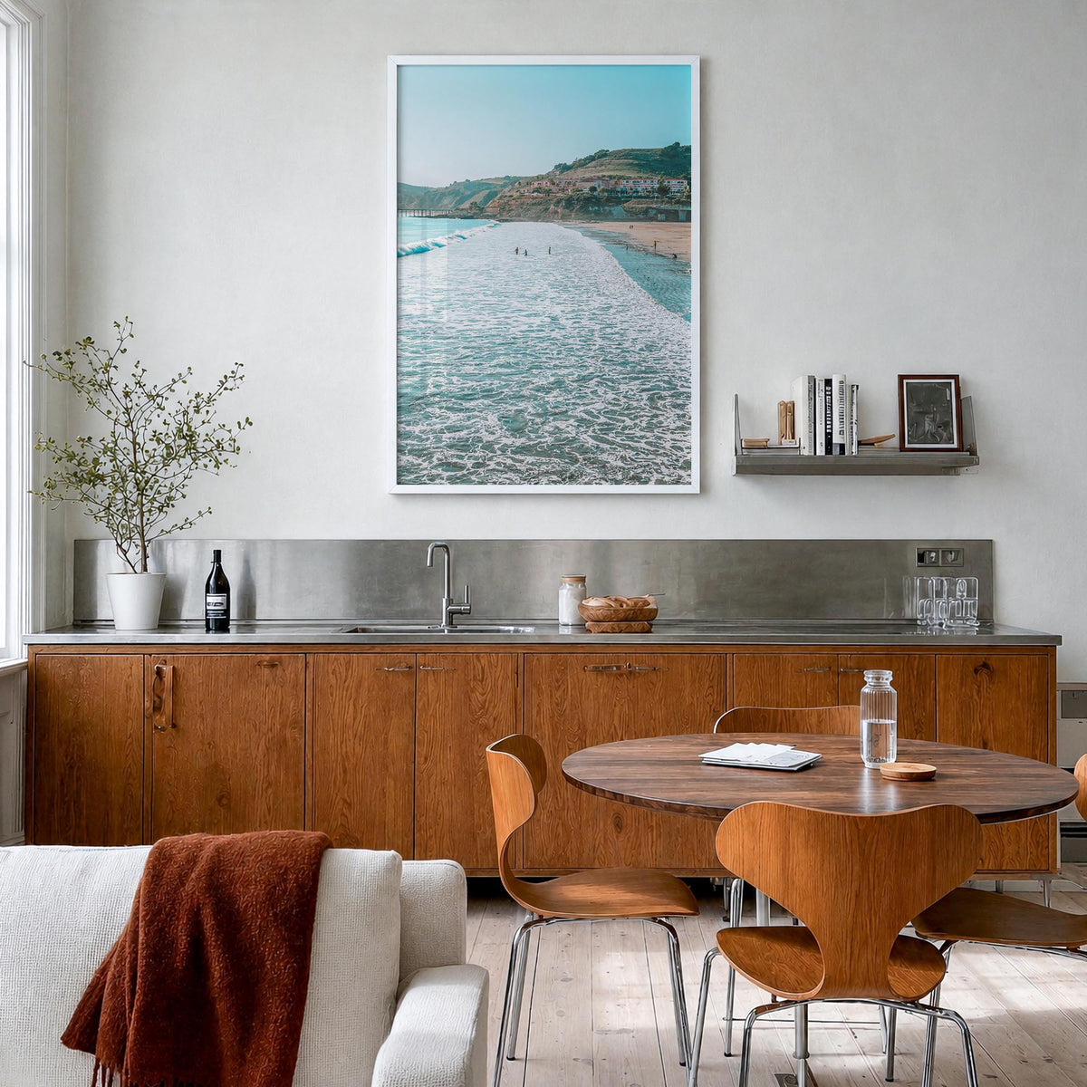 San Luis Obispo no. 1 colorful photo poster of California, USA – vertical wall art in white wood frame, hanging on wall