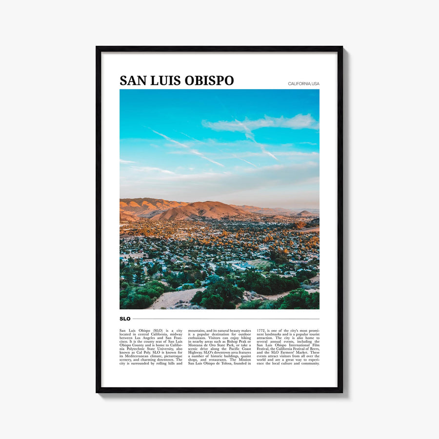San Luis Obispo no. 2 colorful travel poster of California, USA – vertical wall art, unframed print shown in interior mockup
