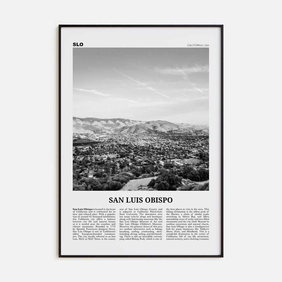 San Luis Obispo Poster Black Metal / 8x12 in Nbourhood Travel B&W Poster