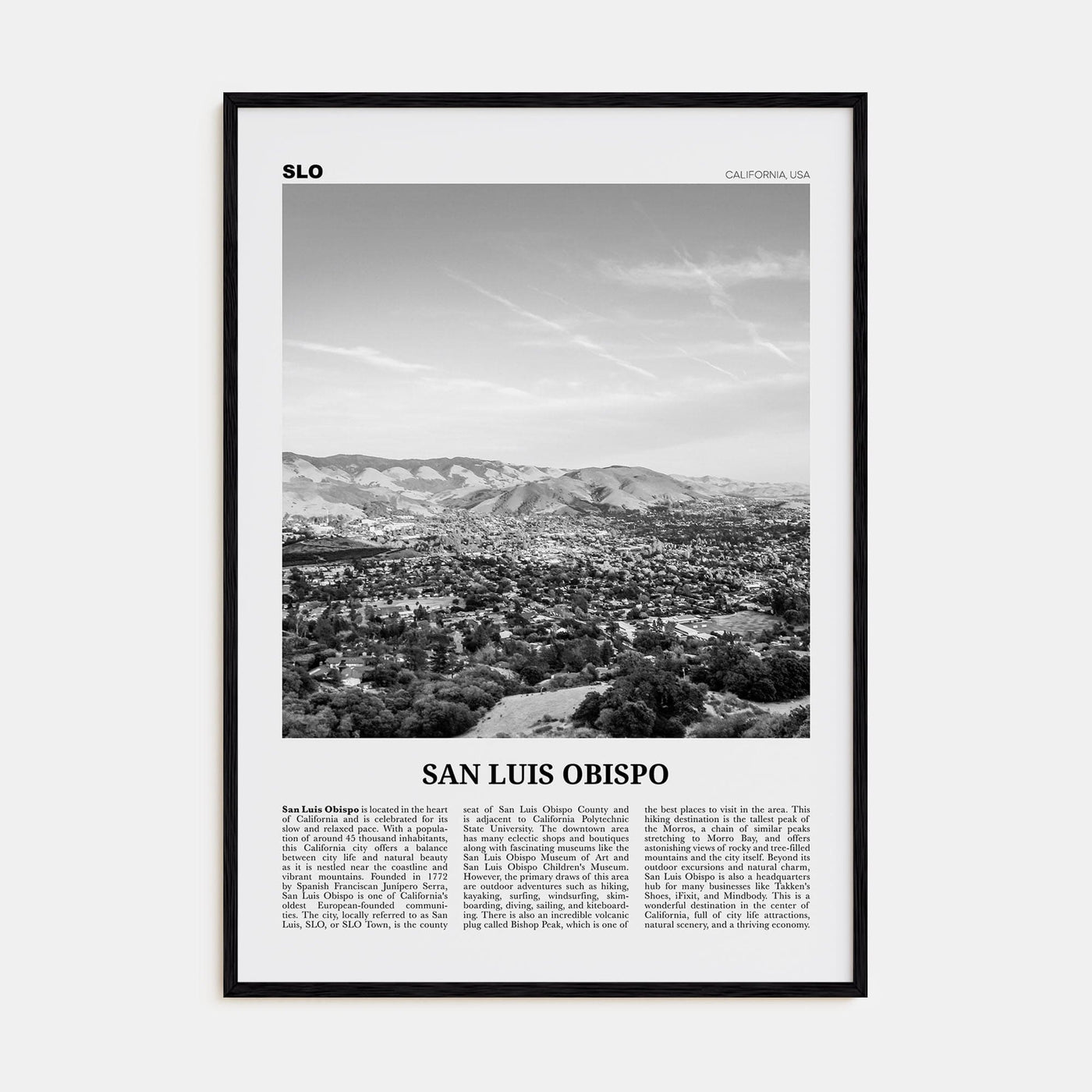 San Luis Obispo Poster Black Wood / 8x12 in Nbourhood Travel B&W Poster