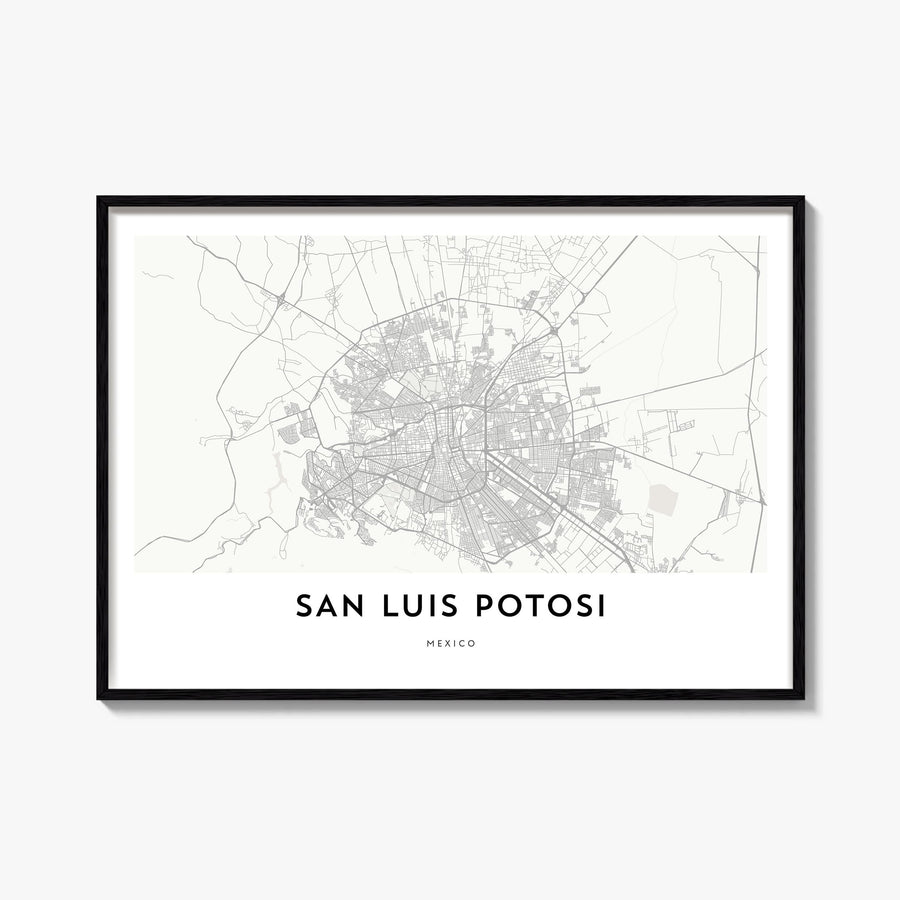 San Luis Potosí black & white map poster of Mexico – horizontal wall art, unframed print shown in interior mockup