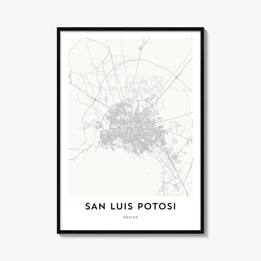 San Luis Potosí black & white map poster of Mexico – vertical wall art, unframed print shown in interior mockup