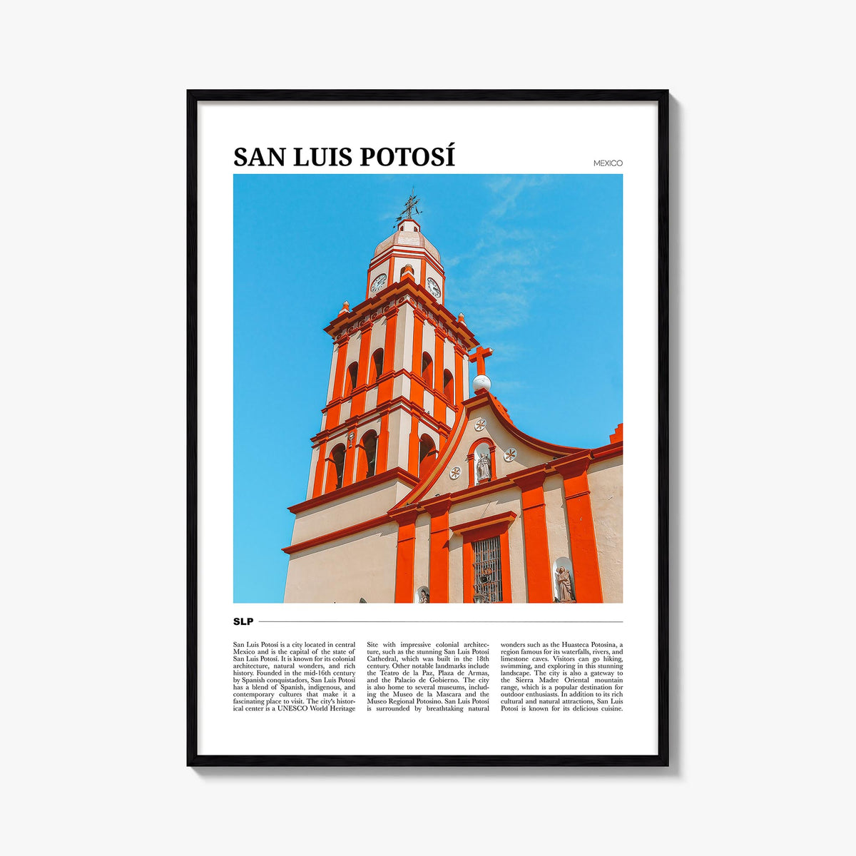 San Luis Potosí colorful travel poster of Mexico – vertical wall art, unframed print shown in interior mockup