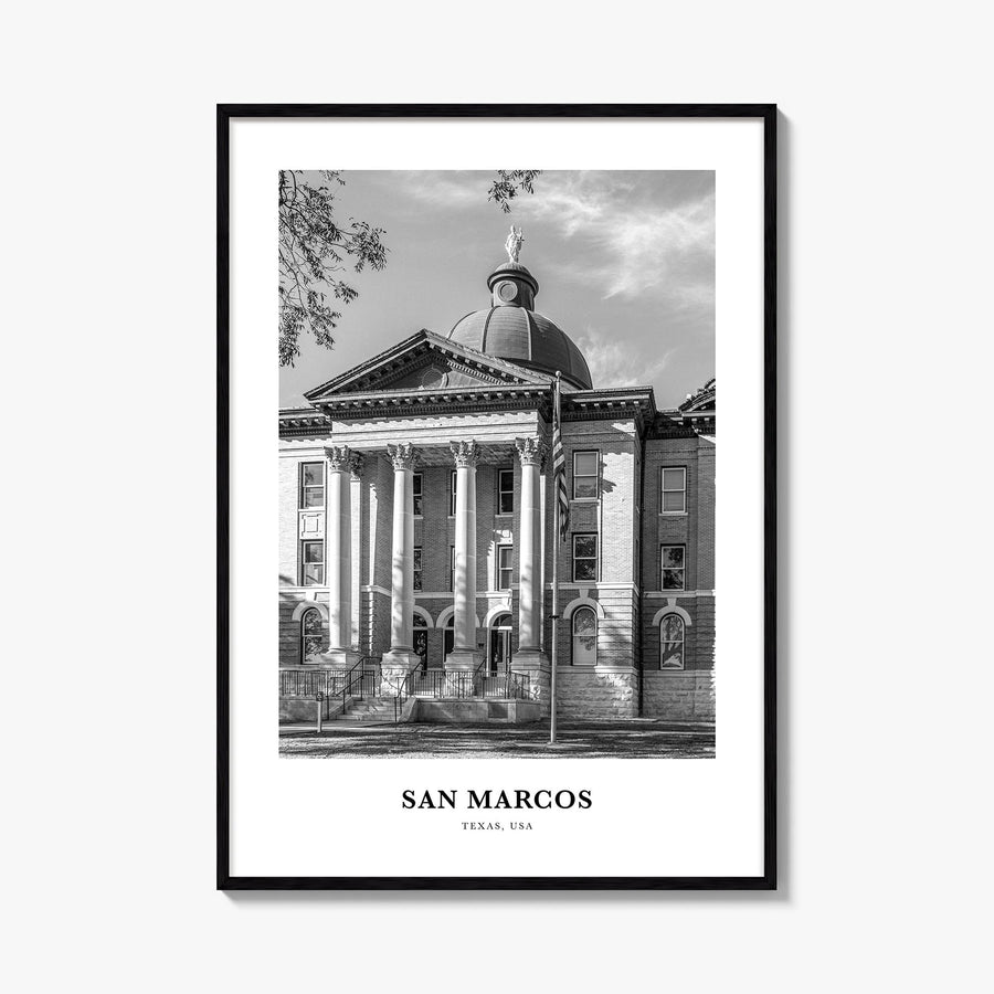 San Marcos black & white classic poster of California, USA – vertical wall art, unframed print shown in interior mockup