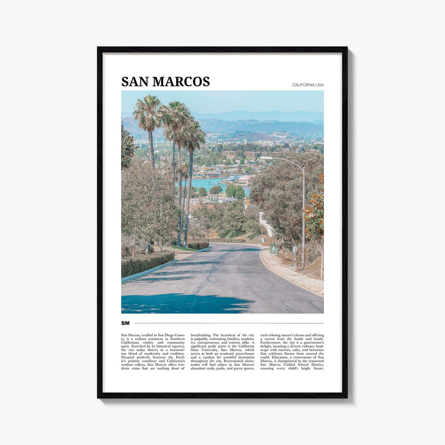 San Marcos no. 2 colorful travel poster of California, USA – vertical wall art, unframed print shown in interior mockup
