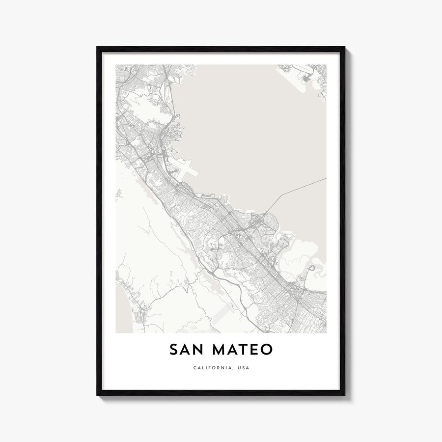 San Mateo black & white map poster of California, USA – vertical wall art, unframed print shown in interior mockup