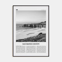 San Mateo County Poster Black Metal / 8x12 in Nbourhood Travel B&W Poster