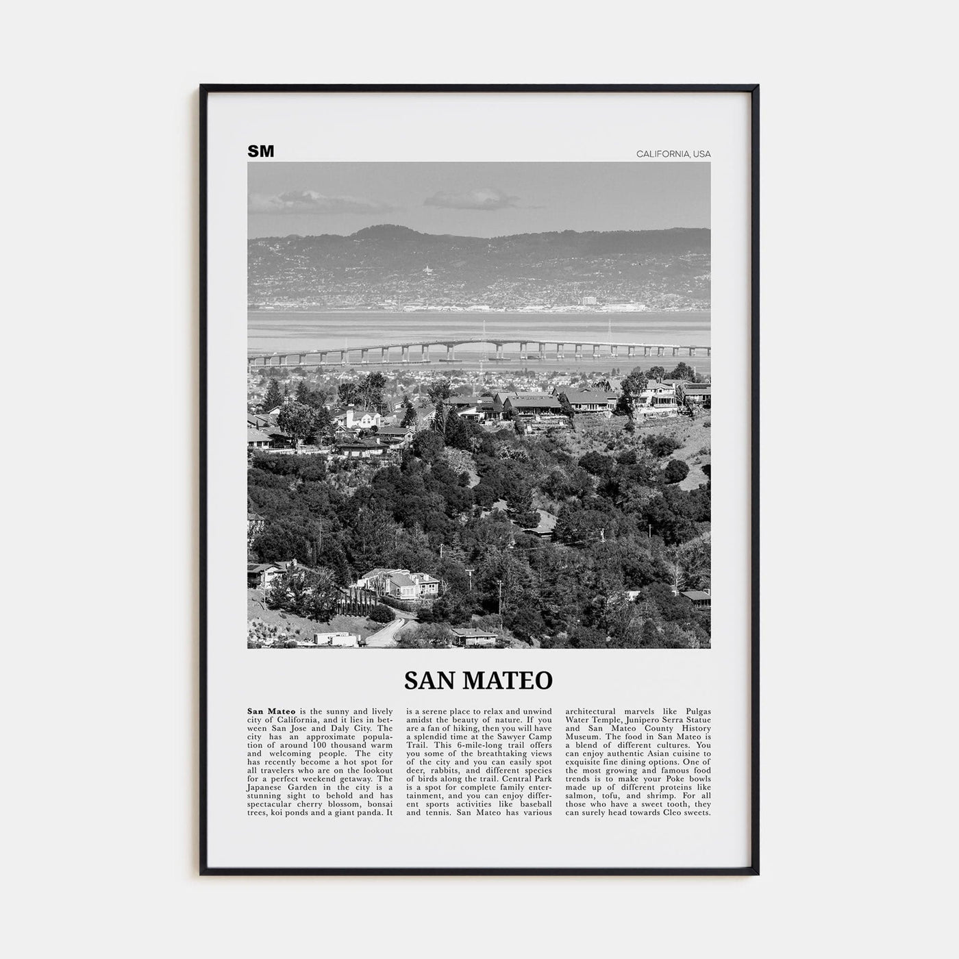 San Mateo Poster Black Metal / 8x12 in Nbourhood Travel B&W Poster