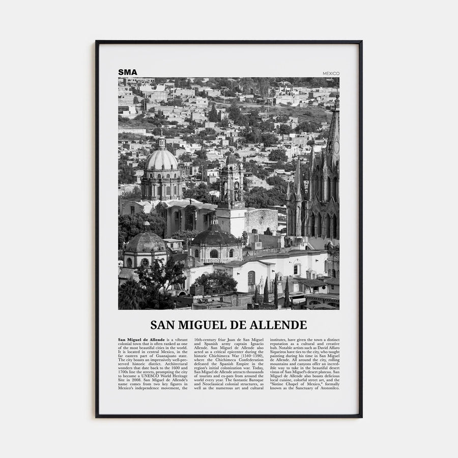 San Miguel de Allende Poster Black Metal / 8x12 in Nbourhood Travel B&W Poster