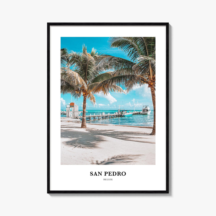San Pedro, Belize colorful classic poster of Belize – vertical wall art, unframed print shown in interior mockup