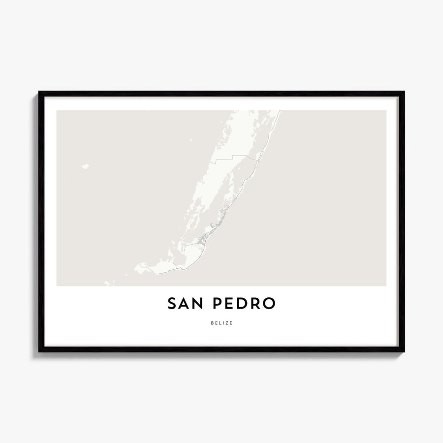 San Pedro, Belize Map Poster, framed poster mockup