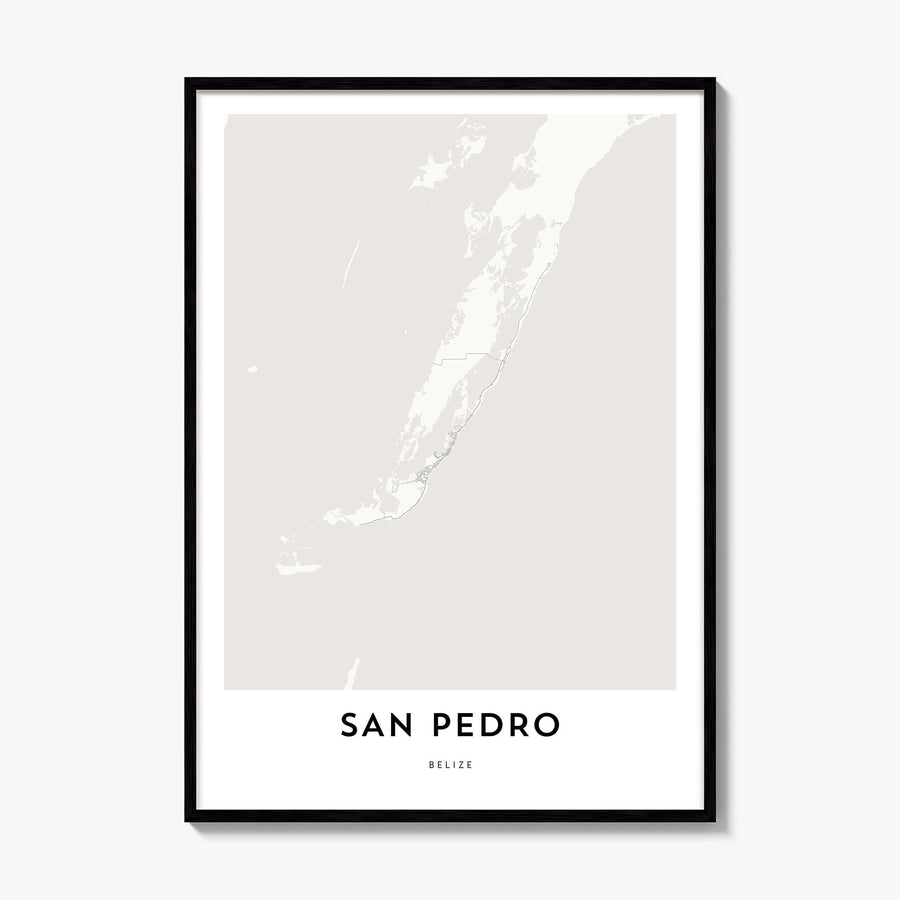 San Pedro, Belize Map Poster, framed poster mockup