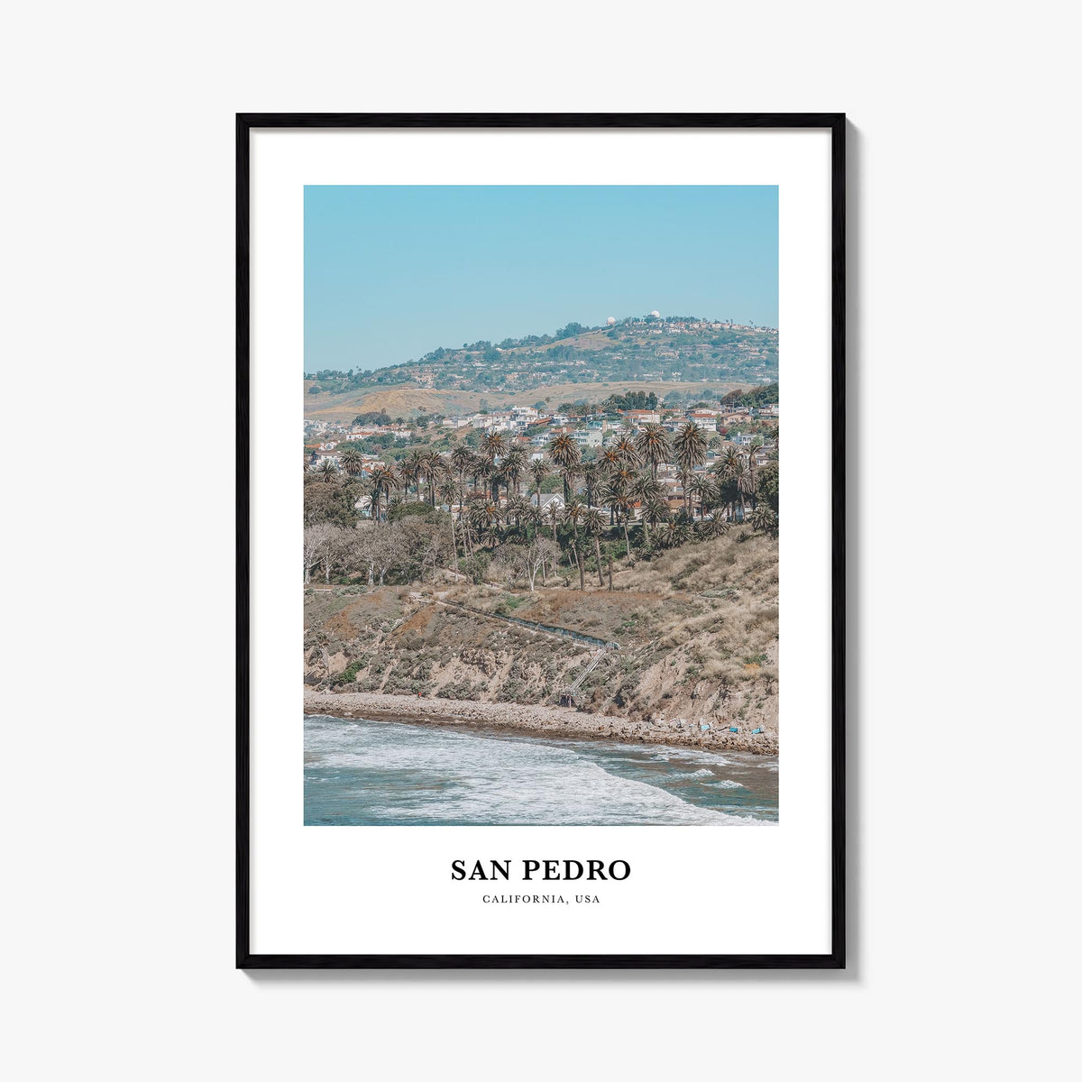 San Pedro, California colorful classic poster of California, USA – vertical wall art, unframed print shown in interior mockup
