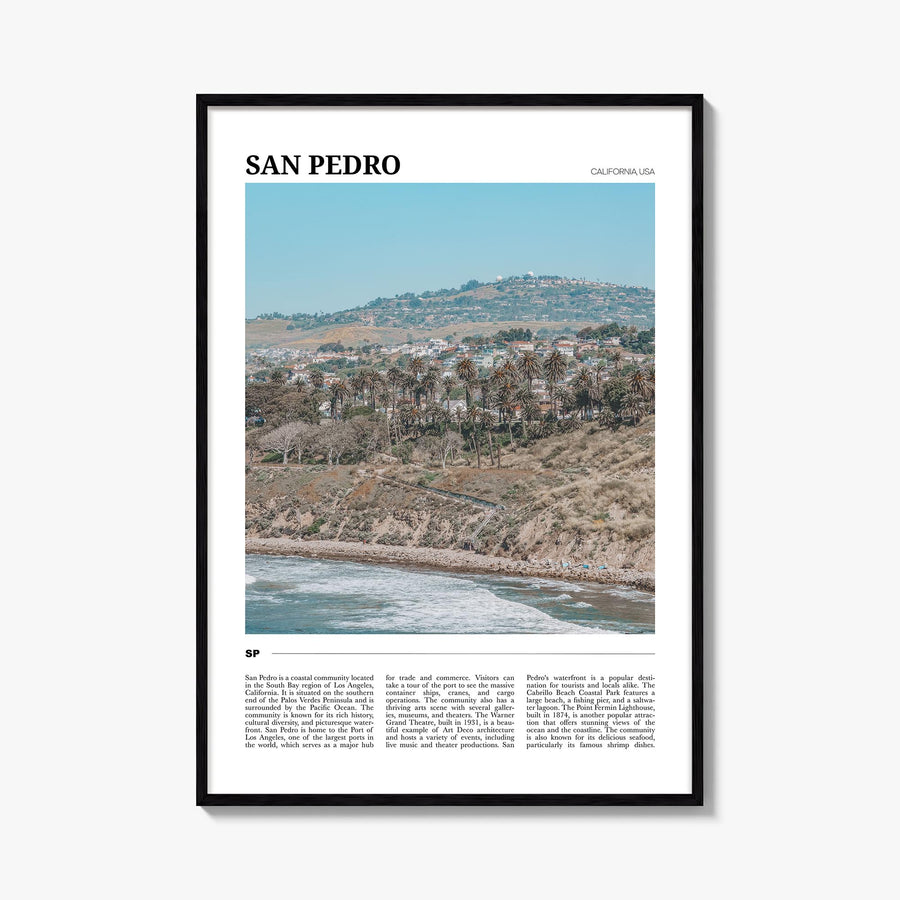 San Pedro, California colorful travel poster of California, USA – vertical wall art, unframed print shown in interior mockup