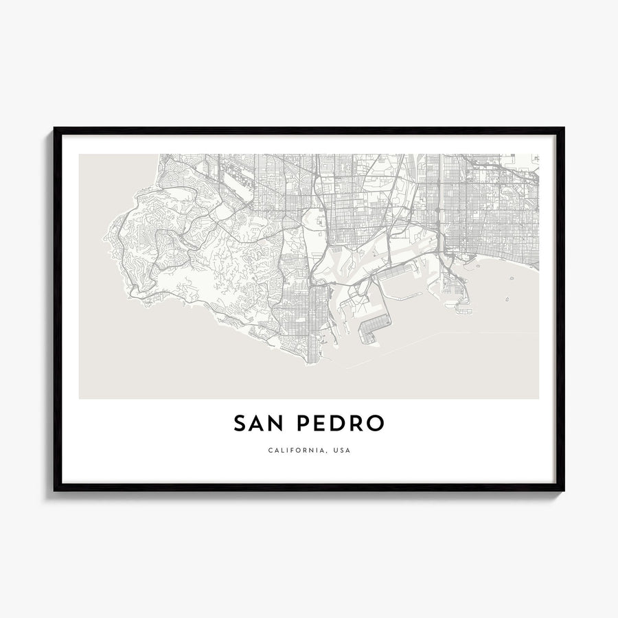 San Pedro, California Map Poster, framed poster mockup