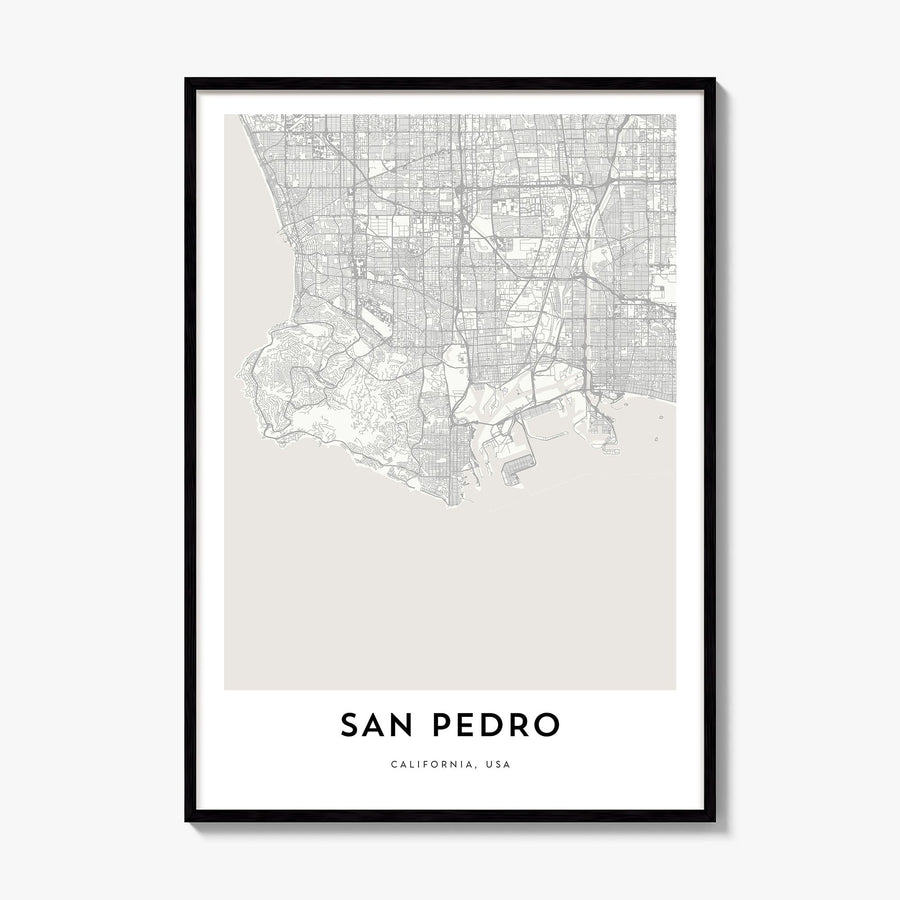 San Pedro, California Map Poster, framed poster mockup
