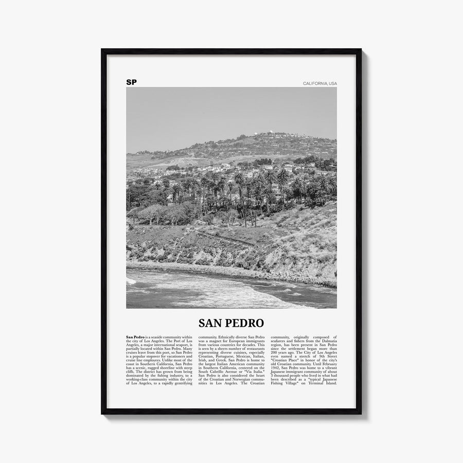 San Pedro, California no. 1 black & white newspaper poster of California, USA – vertical wall art, unframed print shown in in