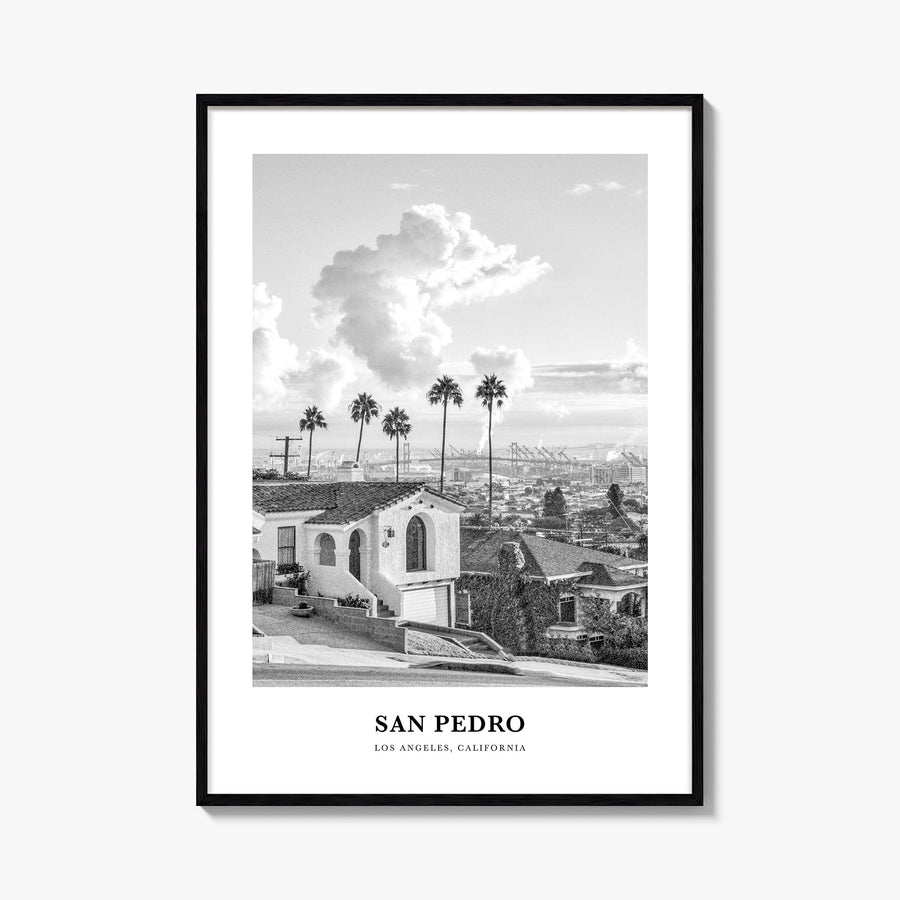 San Pedro, California no. 2 black & white classic poster of California, USA – vertical wall art, unframed print shown in inte