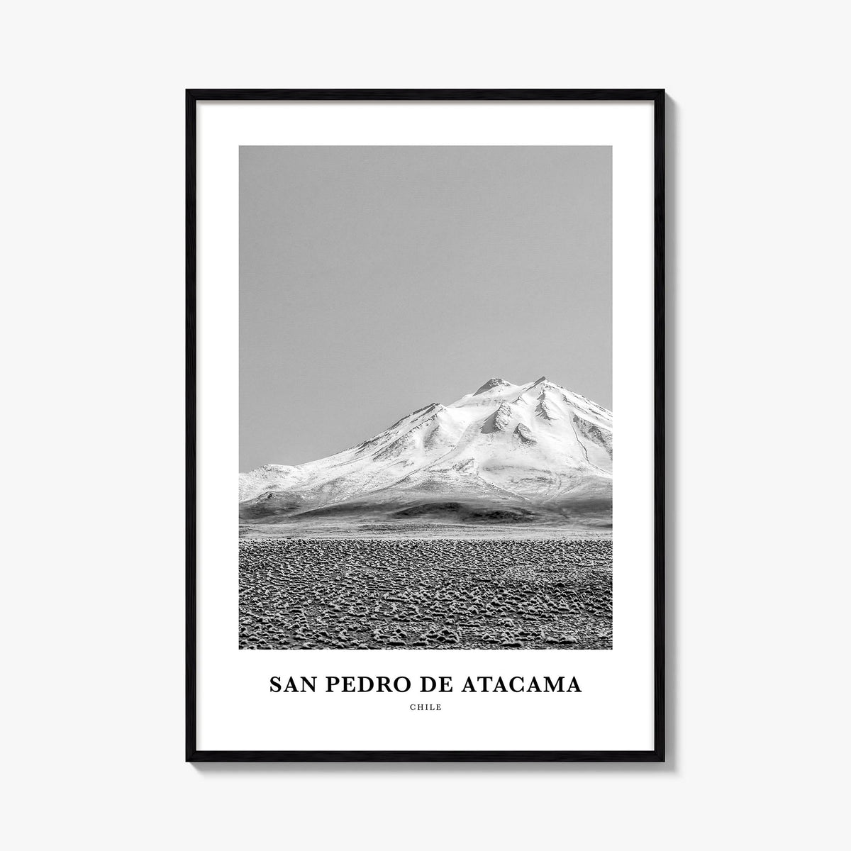 San Pedro de Atacama black & white classic poster of Chile – vertical wall art, unframed print shown in interior mockup