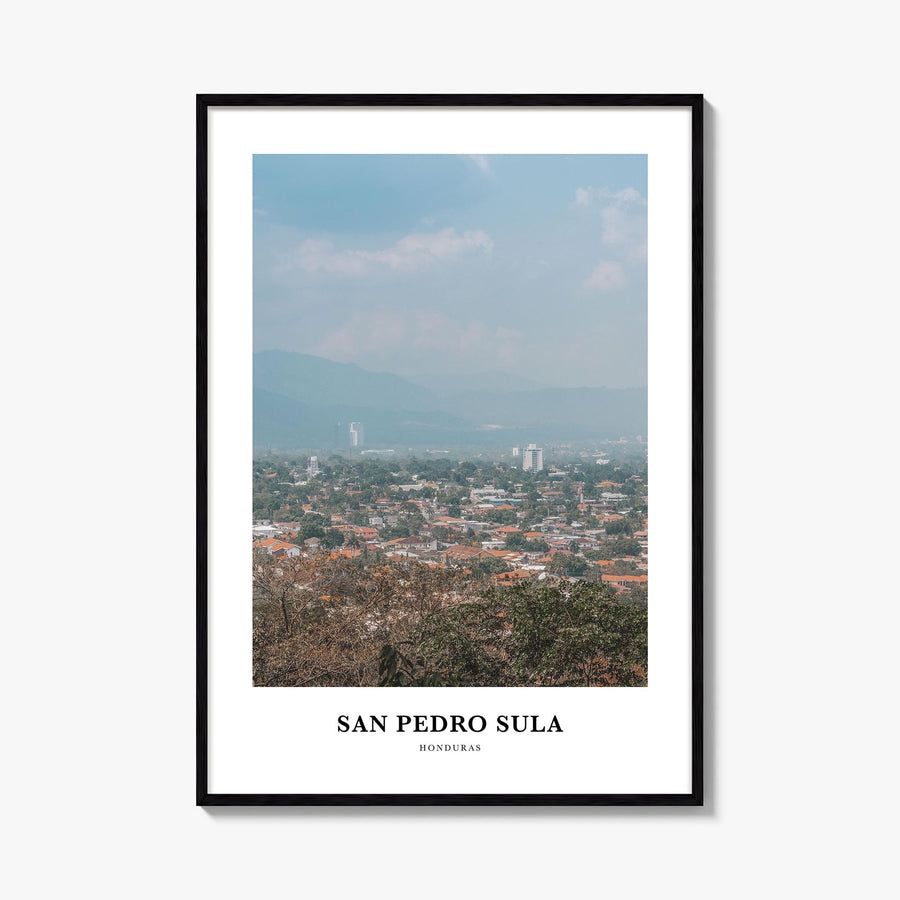 San Pedro Sula colorful classic poster of Honduras – vertical wall art, unframed print shown in interior mockup