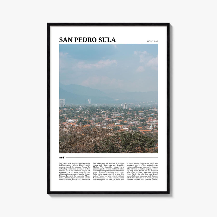 San Pedro Sula colorful travel poster of Honduras – vertical wall art, unframed print shown in interior mockup