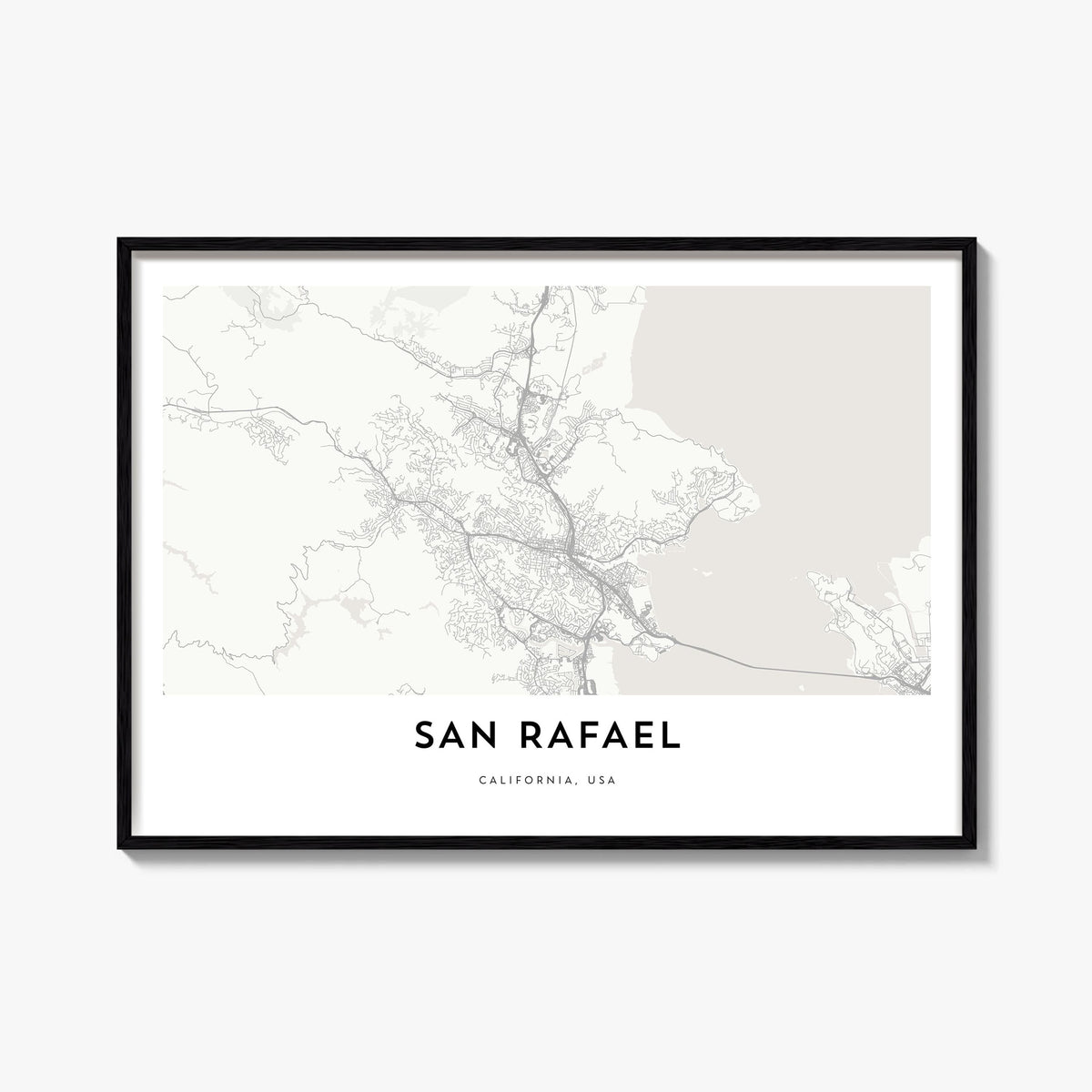San Rafael black & white map poster of Argentina – horizontal wall art, unframed print shown in interior mockup