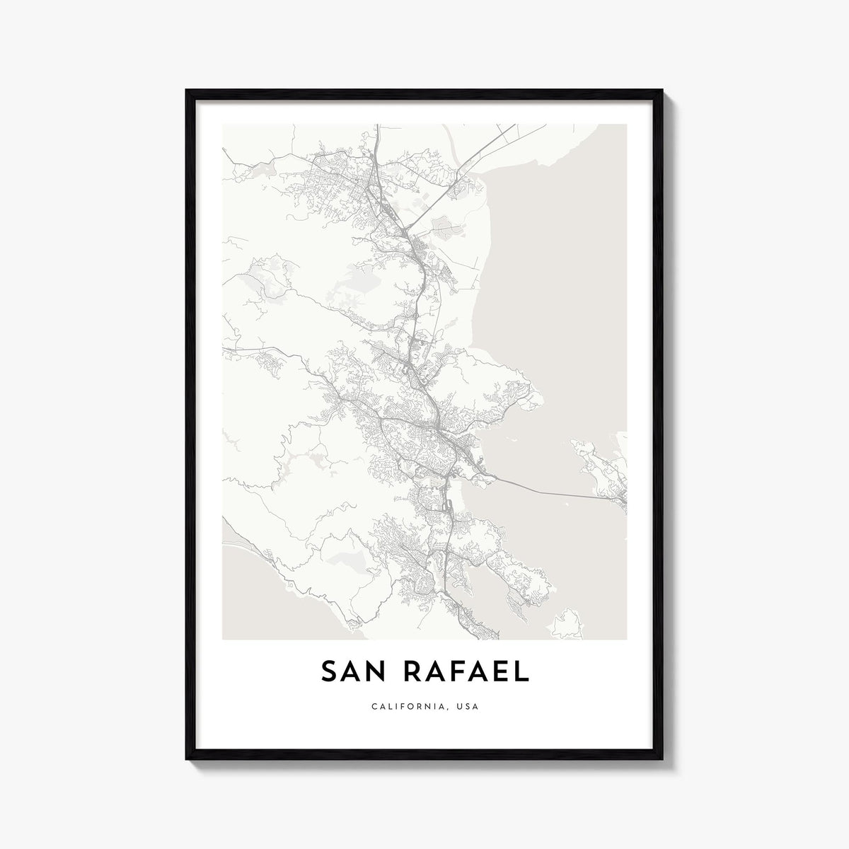 San Rafael black & white map poster of Argentina – vertical wall art, unframed print shown in interior mockup