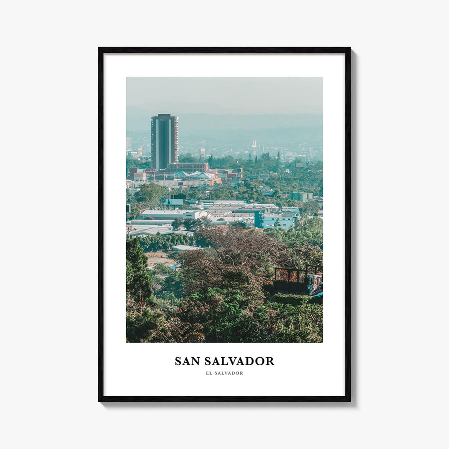 San Salvador colorful classic poster of El Salvador – vertical wall art, unframed print shown in interior mockup