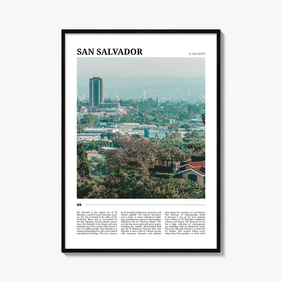 San Salvador colorful travel poster of El Salvador – vertical wall art, unframed print shown in interior mockup