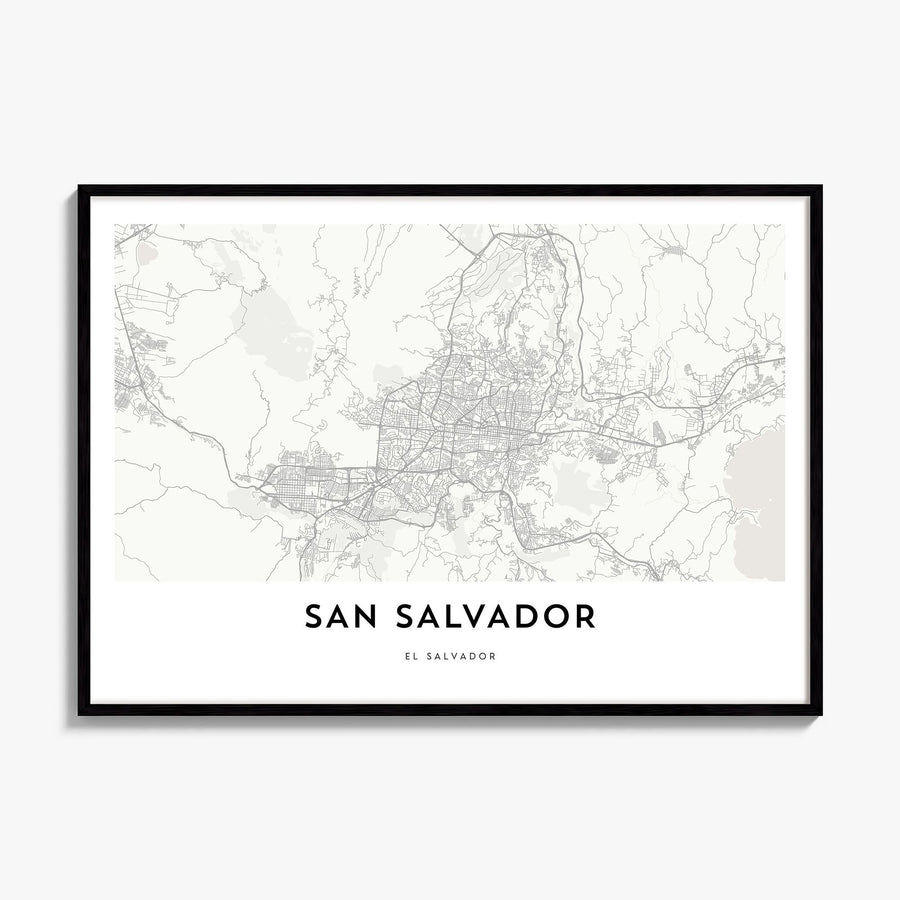 San Salvador Map Poster, framed poster mockup