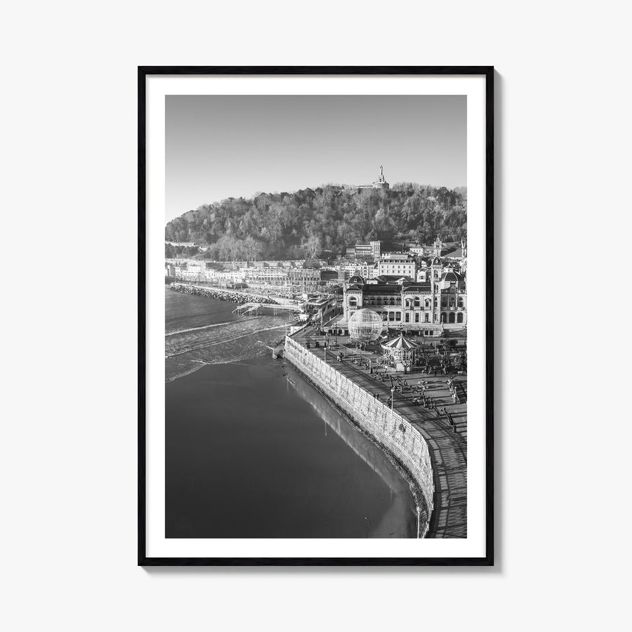 San Sebastián black & white photo poster of Spain – vertical wall art, unframed print shown in interior mockup
