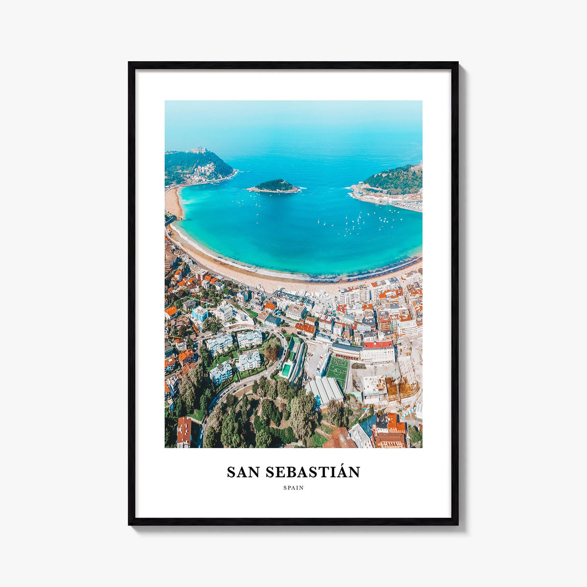 San Sebastián colorful classic poster of Spain – vertical wall art, unframed print shown in interior mockup