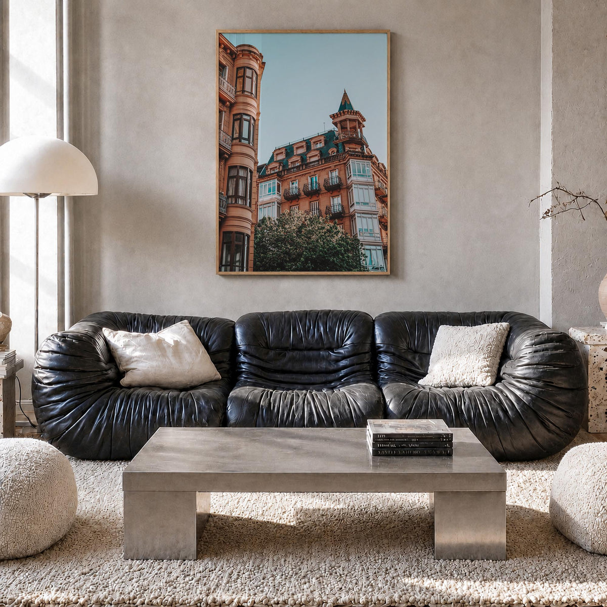 San Sebastián no. 2 colorful photo poster of Spain – vertical wall art in natural wood frame, hanging on wall