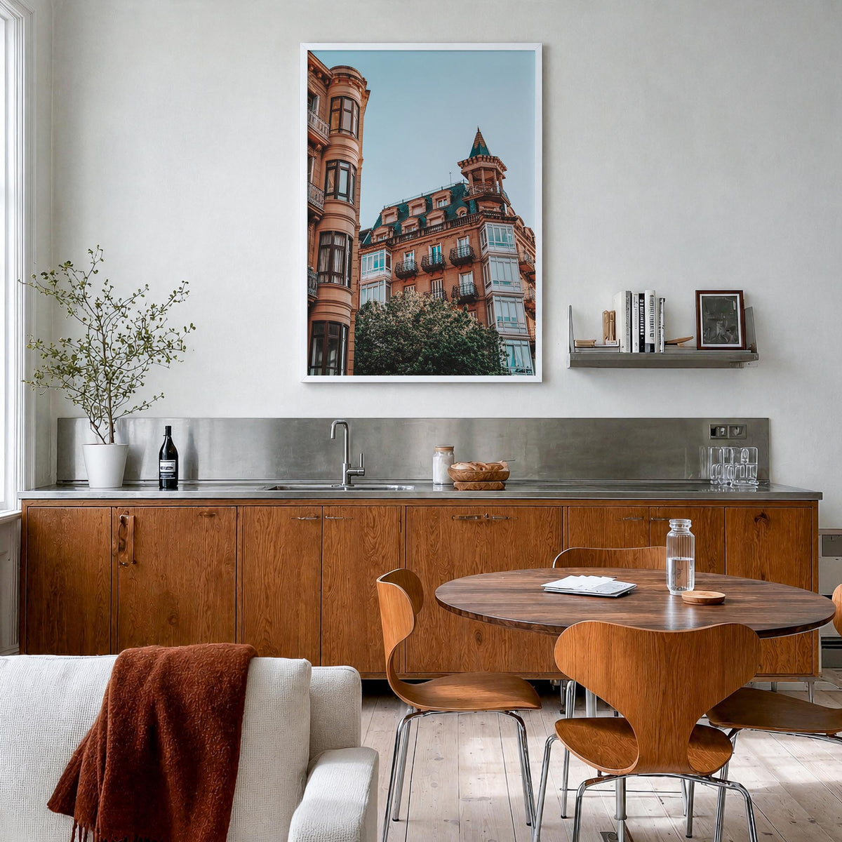 San Sebastián no. 2 colorful photo poster of Spain – vertical wall art in white wood frame, hanging on wall
