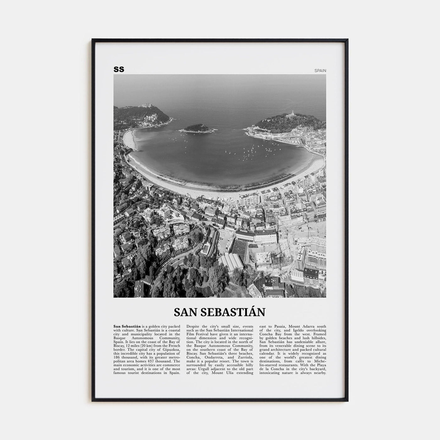 San Sebastián No 1 Poster Black Metal / 8x12 in Nbourhood Travel B&W Poster